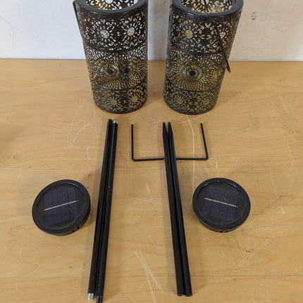 Freekite 2 Pack Solar Lanterns for Outdoor, Hanging Moroccan-Style Garden Lights with Ground Stakes, Auto Dusk-to-Dawn