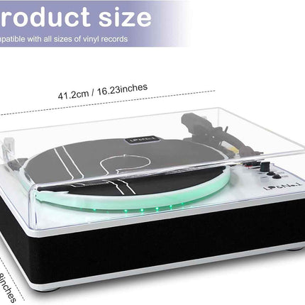 LP&No.1 Record Player with Built-in Stereo Speakers, LED Control, 3-Speed Belt-D