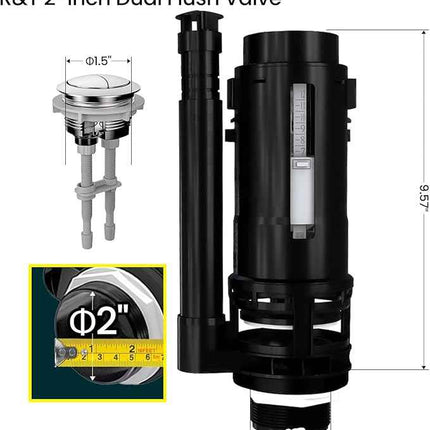 R&T 2-Inch Dual Flush Valve with Top Push Button Toilet Repair Kit Inside Tank d