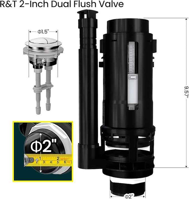 R&T 2-Inch Dual Flush Valve with Top Push Button Toilet Repair Kit Inside Tank d