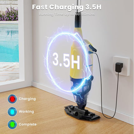 Cordless Pool Vacuum, 60-Min Runtime Rechargeable Pool Cleaner for Above Ground