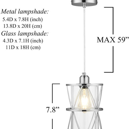 SHENGQINGTOP Modern Mini Pendant Light with Clear Glass, Brushed Nickel Transiti