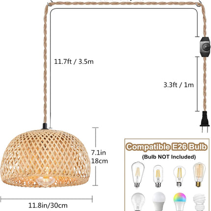 NAANN Plug in Pendant Light, Bamboo Rattan Pendant Lighting Fixtures Rustic Farm