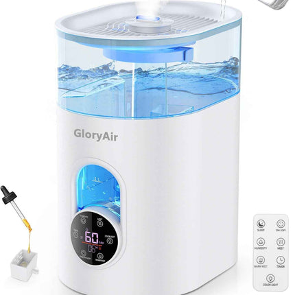 Humidifiers for Bedroom Large Room Home - GloryAir 6L Quiet Top Fill Cool & Warm