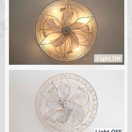 LEDIARY 23 Inch Caged Ceiling Fans with Lights, White Flush Mount Ceiling Fan wi