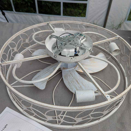 LEDIARY 23 Inch Caged Ceiling Fans with Lights, White Flush Mount Ceiling Fan wi