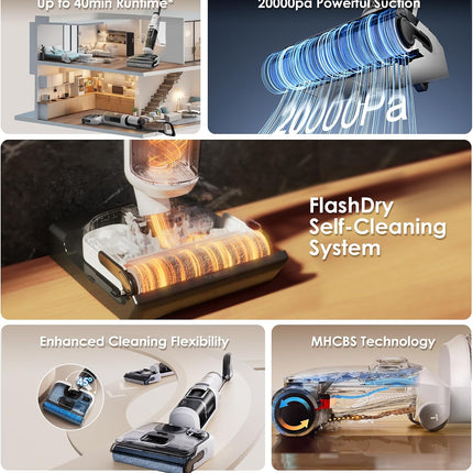 Tineco Floor ONE Stretch S6 Cordless Wet Dry Vacuum Cleaner, 180° Lay-Flat Design, Self-Cleaning Smart Floor Washer