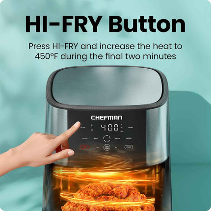 Chefman TurboFry® Touch Air Fryer, XL 8-Qt (7.5L) Family Size, One-Touch Digital Control Presets, French Fries, Chicken, Meat, Fish, Nonstick Dishwasher-Safe Parts, Automatic Shutoff, Stainless Steel