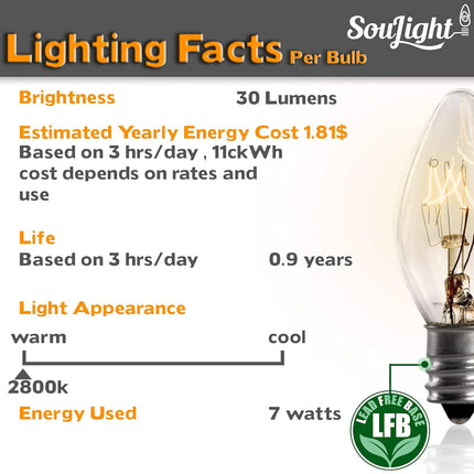7 Watt Night Light Replacement Bulbs - 12 Pack Salt Lamps, Crystal Clear Glass,C