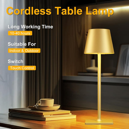 2 Pack Gold Rechargeable Table Lamps,Cordless Lamp with 6000mAh Battery Operated