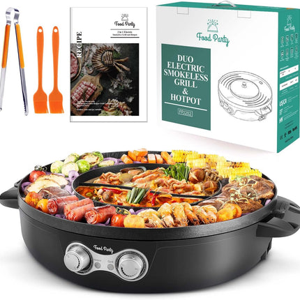 Food Party Hot Pot Electric Korean BBQ Grill Smokeless Indoor 2 in 1 Combo Hotpo