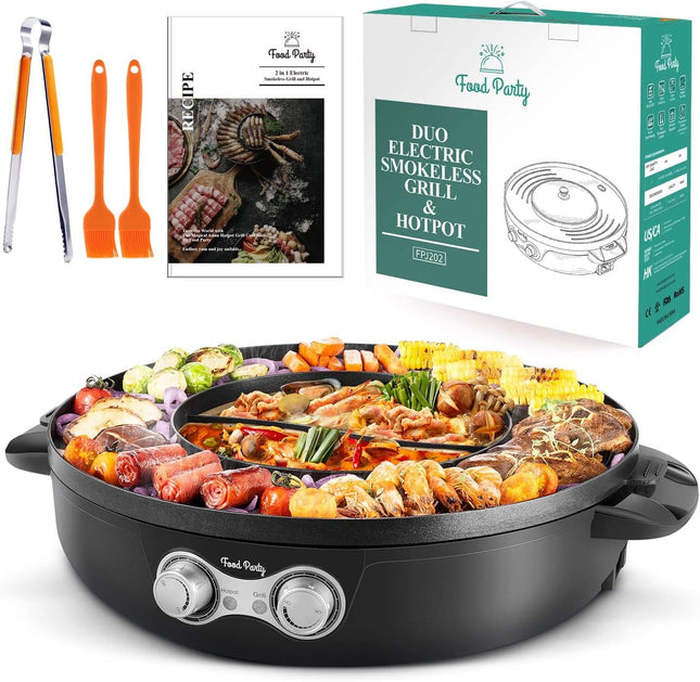 Food Party Hot Pot Electric Korean BBQ Grill Smokeless Indoor 2 in 1 Combo Hotpo