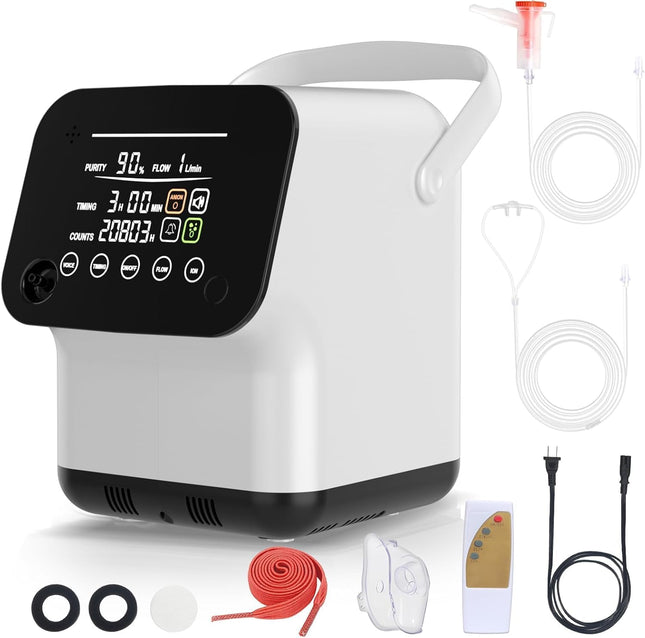 Oxygen Concentrator for Home & Travel Use - Touch Screen Control, Adjustable Flo