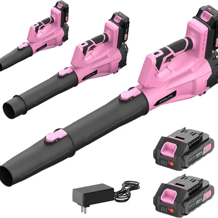 STEELITE 21V Cordless Leaf Blower, 150 MPH 600 CFM Airflow, 6-Speed, Lightweight 3.2 lb with 2 Batteries & Charger, Pink