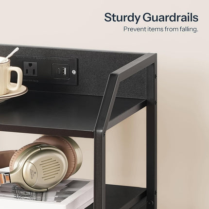 HOOBRO Nightstand with Charging Station, Bedside Table with AC Outlet, USB & Type-C, LED Light Strip, Fabric Drawer