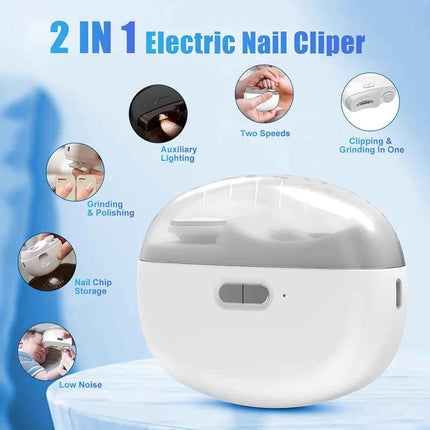 WHITE Automatic Electric Nail Clipper with Polishing,USB Rechargeable Safety Fin
