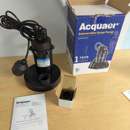 Acquaer 1/3HP Sump Pump, 3040GPH Submersible Clean/Dirty Water Pump with Automat