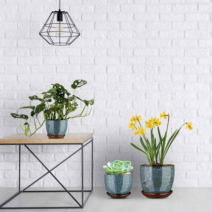 ETGLCOZY Ceramic Planter Pot with Drainage Hole and Saucer, 5.5/5/4.1 inch Flowe