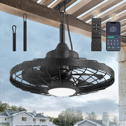 LEDIARY 20" Outdoor Ceiling Fan with Lights,IP65 Waterproof Gazebo Hanging Fan w