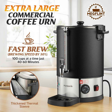 Megaflint 100 Cup Commercial Coffee Urn,Stainless Steel &Thermal Sleeve, 15L Lar