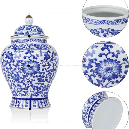 Chinoiserie Ginger Jar,7.6 Inch Ceramic Bule and White Ginger Jar w/Lid,Porcelai