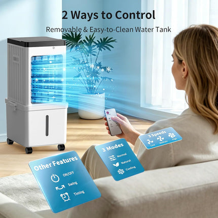 SimerSure 3-in-1 Portable Evaporative Air Cooler with Removable Water Tank, 4 Ice Packs, Timer and Remote Control
