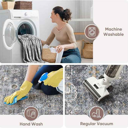 Rugcomf 8x10 Rug Washable Boho Rug Soft Large Area Rug Non-Slip Non-Shedding Fau