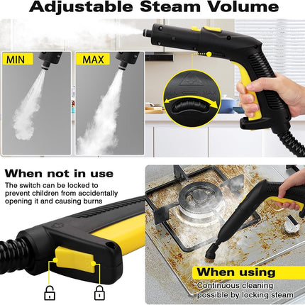 TVD Steam Cleaner for Home, 5-Bar with 1.5L Tank & 26 Accessories, 320°F Chemical-Free Deep Cleaning, 1800W, Yellow