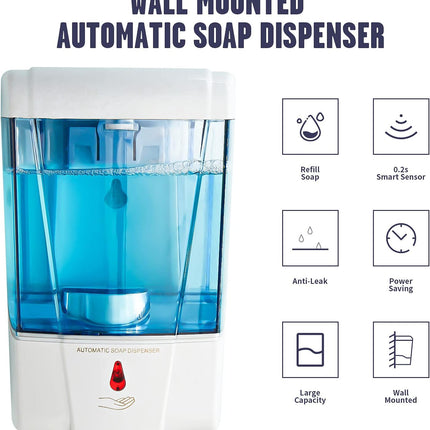 PLUSSEN Soap Dispenser Wall Mount, Automatic Hand Sanitizer Dispenser 600ml Gel