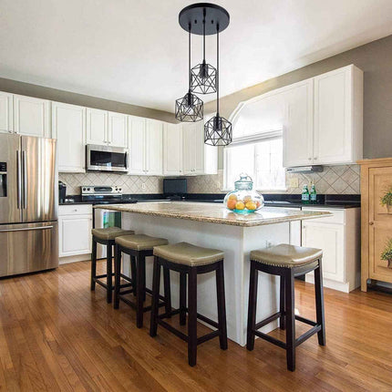 CADELON Black Pendant Light, Industrial 3 Light Pendant Lighting, Cage Metal Far