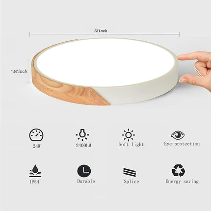 DODOPEN Flush Mount Ceiling Light, 24W Minimalist Wood Ceiling Light, 3000K/4500