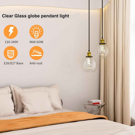 Frideko 2pc Glass Pendant Light - 7.9 inches Globe Pendant Light, Vintage Pendan