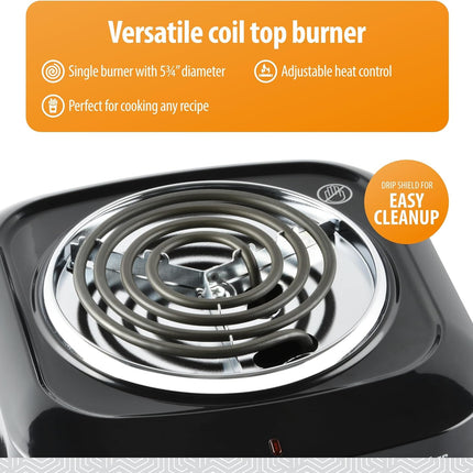 Toastmaster Single Burner with Coil Top, Black