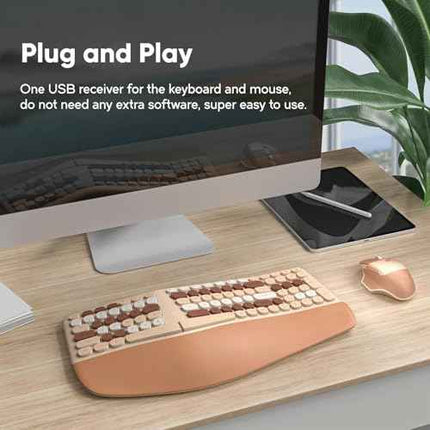 Wireless Ergonomic Keyboard and Mouse Combo, Split Keyboard, Stain-Resistant Com