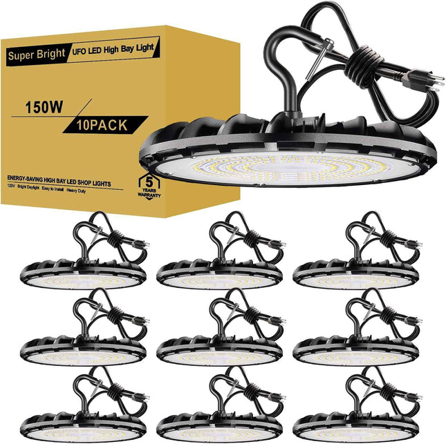 JC-LGL UFO LED High Bay Light 150W 10Pack, High Bay LED Shop lights 5000K 16,500