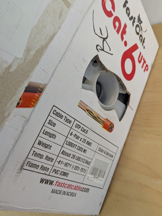 fast Cat. Cat6 Ethernet Cable 1000ft - 23 AWG, CMR, Insulated Solid Bare Copper