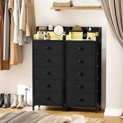 REAHOME Dresser for Bedroom with Charging Station and LED Lights, 5 Drawers Dres