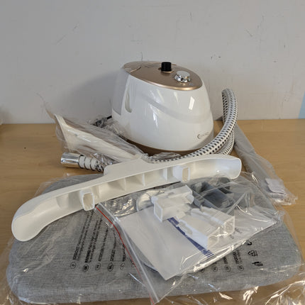 HAPAIS 1800W Standing Garment Steamer with Adjustable Double Pole, 2L Tank, 10 Fabric Settings, White Gold