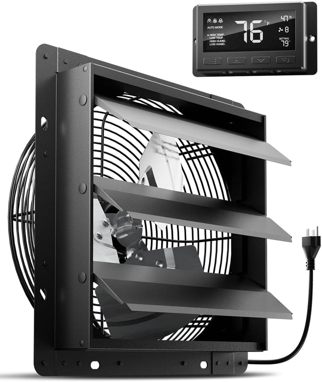 12 Inch Attic Fan with Thermostat, HG Power 971 CFM Shutter Exhaust Fan with Sma