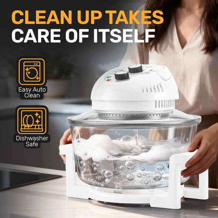 Granitestone 16 Qt Glass Air Fryer Oven Non Toxic, Oil-Less Air Fryer, 16 Quart, 1300W with Built in Timer, Self Clean Function, Dishwasher Safe, Includes 50+ Recipe Book - White