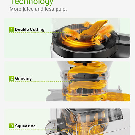 TUUMIIST Cold Press Juicer Machine, 350W Slow Masticating Juicer with 6.5 in Wide Feed Chute & 100 oz Hopper
