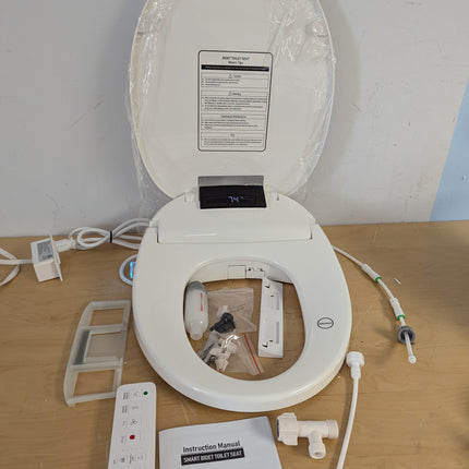 WLJBIDET O80KR Round Bidet Toilet Seat with Warm Water Wash & Air Drying, Heated Seat, Remote & Nightlight