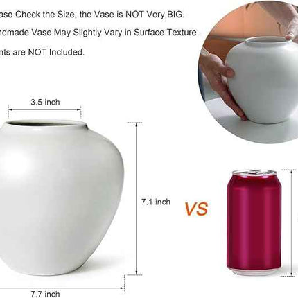 GeLive Short Round White Ceramic Vase Table Centerpiece Moon Jar Jingdezhen Hand