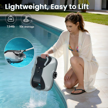 Zebary C1 Cordless Robotic Pool Cleaner, Dual-Suction Pool Vacuum with 200 Min Runtime, 2.7L Filter Basket, Auto-Parking