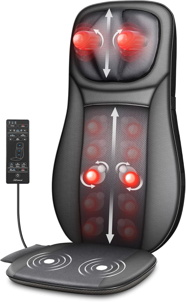 Snailax Shiatsu Neck & Back Massager with Heat, Full Back Kneading Shiatsu or Ro
