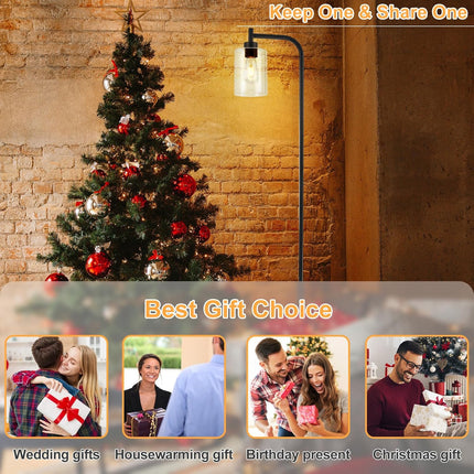 DLLT Floor Lamp Tall for Room: Black Standing Lamp with Clear Glass Lampshade fo