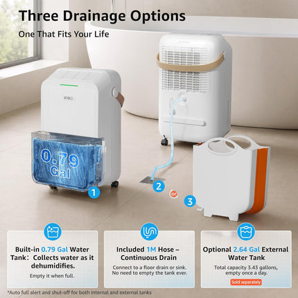 Dehumidifier for Basement with Drain Hose Max 34 Pints, KNKA 2500 Sq.Ft Dehumidi
