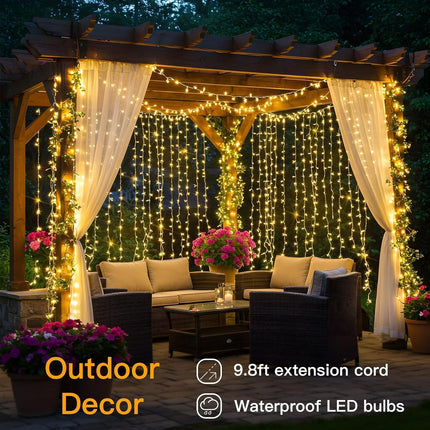 suddus Curtain Lights for Bedroom, 200 Led Hanging String Light Outdoor, Fairy C