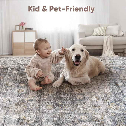 Rugcomf 8x10 Rug Washable Boho Rug Soft Large Area Rug Non-Slip Non-Shedding Fau