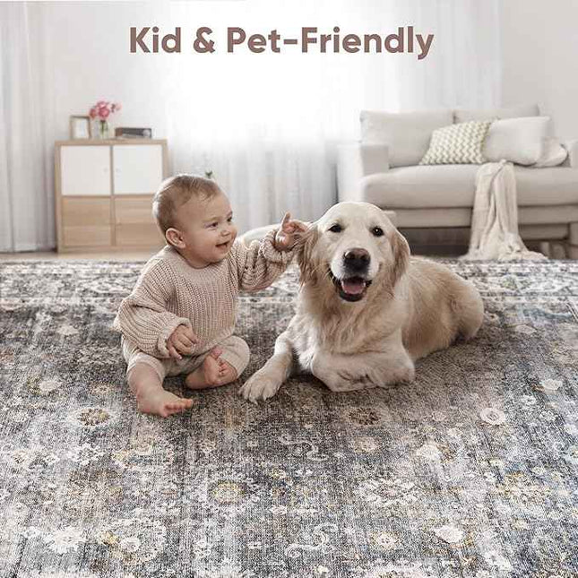 Rugcomf 8x10 Rug Washable Boho Rug Soft Large Area Rug Non-Slip Non-Shedding Fau